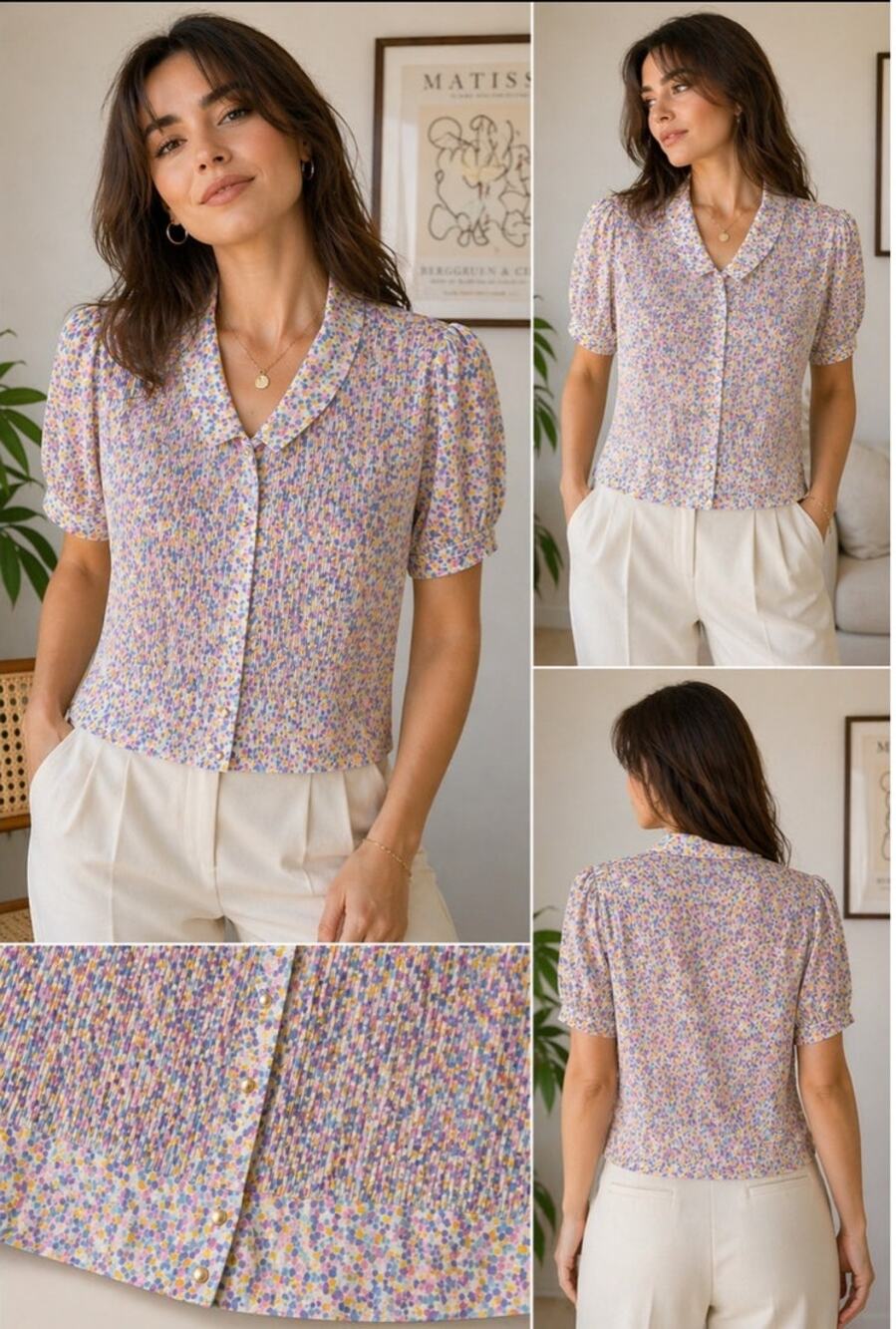VTG Tess Milano Blouse Large Pleated Pink Pastel Confetti Feminine Twee 80s
